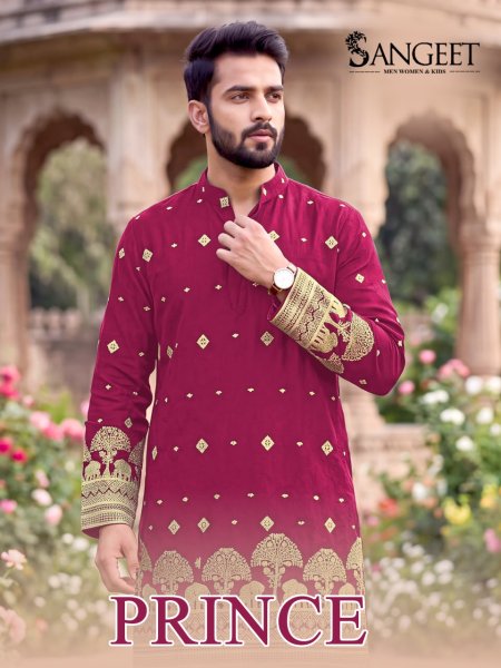 Sangeet Prince Rayon Crush Embroidery Short Mens Kurta